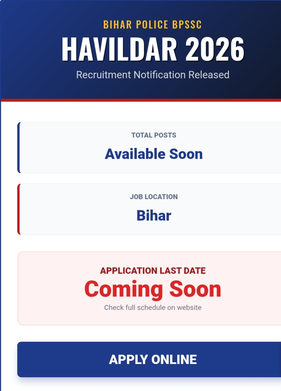 Bihar Police BPSSC Havildar Clerk Recruitment 2026